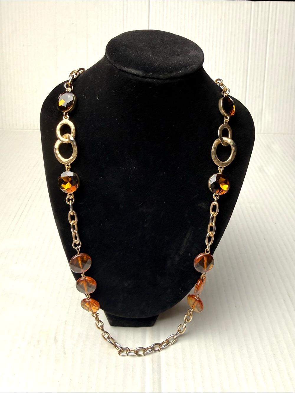 Premier Designs Honey Statement Necklace Long Faceted Beaded‎ Gold Tone